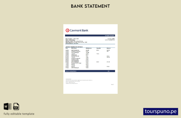 listo para imprimir plantilla de word   extracto bancario de Zambia Cavmont